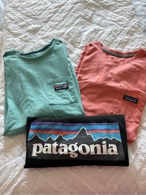 Patagonia Men’s Short-Sleeve Tees Lot in Mint Green, Coral & Black Logo Tee XL
